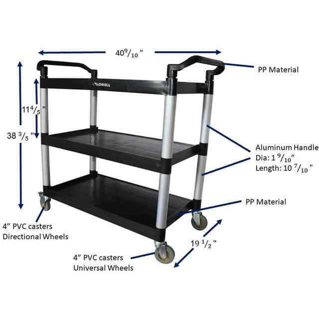 Lorell X-tra Utility Cart - 3 Shelf - Dual Handle - 300 lb Capacity - 4 Casters - 4 Lorell X-tra Utility Cart - 3 Shelf - Dual Handle - 300 lb Capacity - 4 Casters - 4