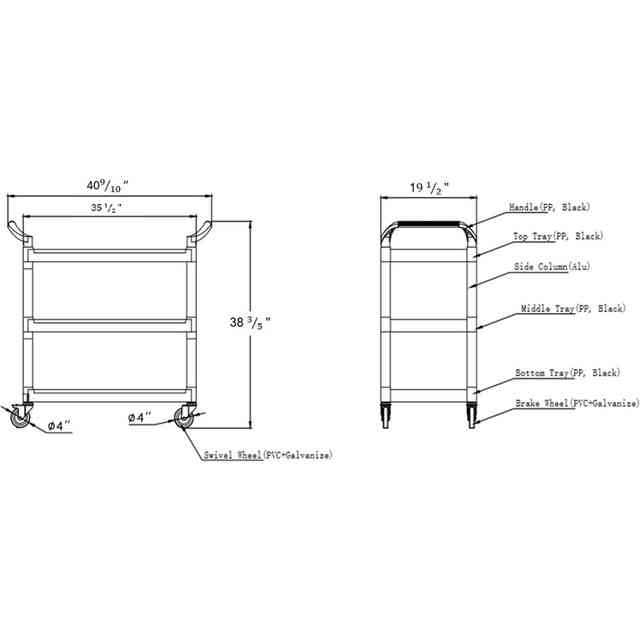 Lorell X-tra Utility Cart - 3 Shelf - Dual Handle - 300 lb Capacity - 4 Casters - 4 Lorell X-tra Utility Cart - 3 Shelf - Dual Handle - 300 lb Capacity - 4 Casters - 4