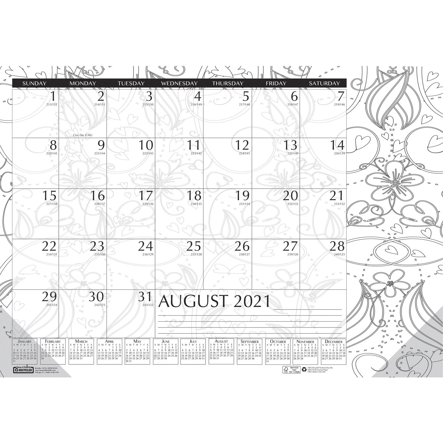 100 years calendar august