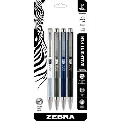 Zebra F-301 Stainless Steel Ballpoint Pen - 0.7 mm - Black Ink