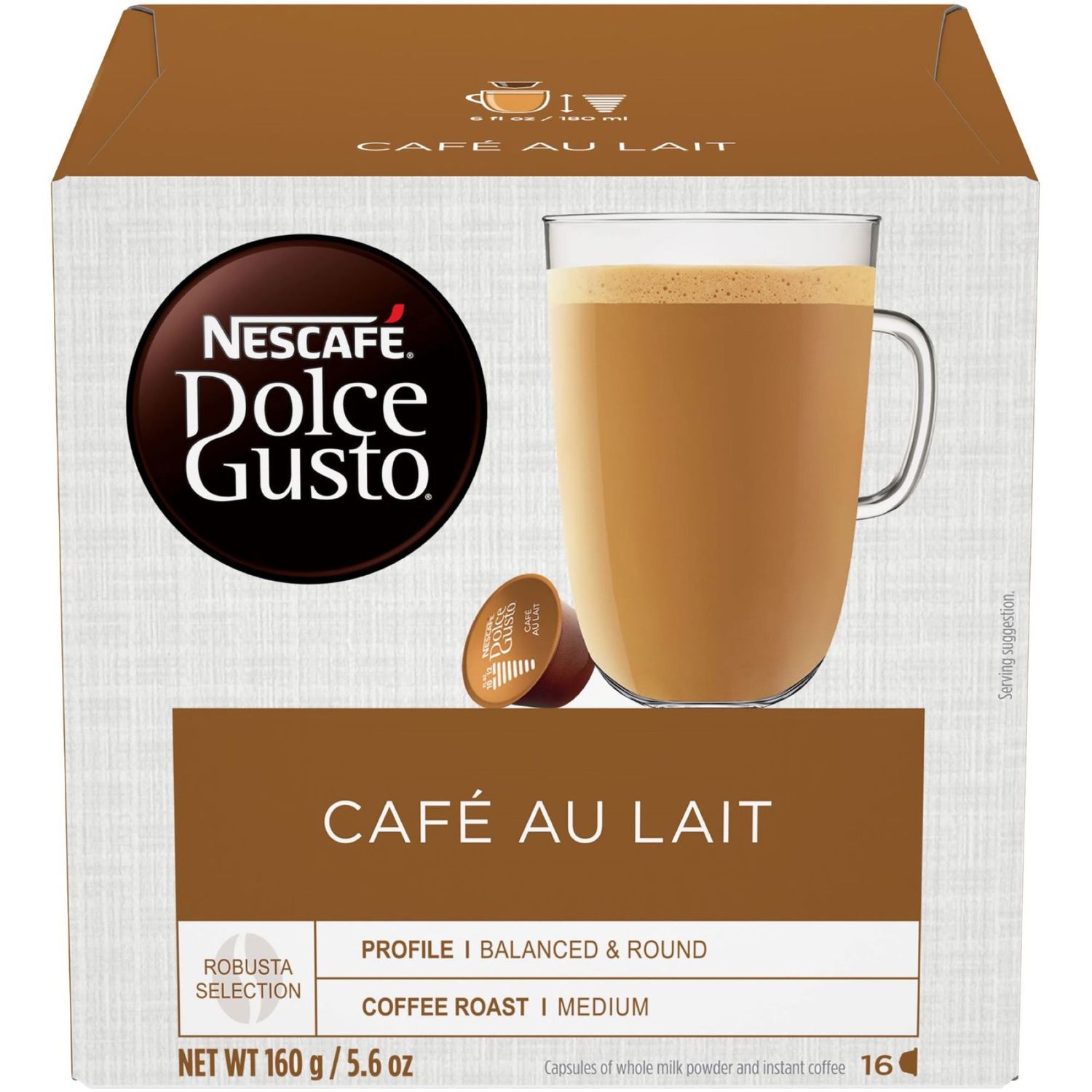 NESCAFE Dolce Gusto Cafe Au Lait Coffee Pods - total of 90 Coffee Capsules  - Coffee with Milk - Medium Roasted Coffee - Coffee Intensity 7 (3 Packs)