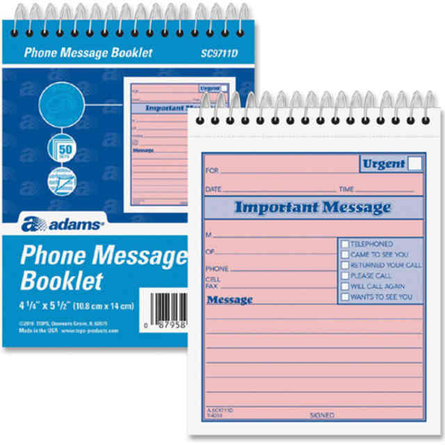Adams Spiral-bound Phone Message Booklet - 50 Sheet(s) - Spiral Bound - 4 Adams Spiral-bound Phone Message Booklet - 50 Sheet(s) - Spiral Bound - 4