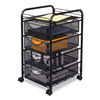 SAF5214BL - Onyx Mesh Mobile File with Four Supply Drawers, Metal, 1 Shelf, 4 Drawers, 15.75" x 17" x 27", Black