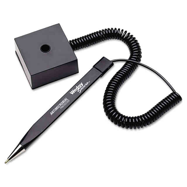 Wedgy Secure Antimicrobial Ballpoint Counter Pen, Fine 0.5 mm, Black Ink, Black Wedgy Secure Antimicrobial Ballpoint Counter Pen, Fine 0.5 mm, Black Ink, Black