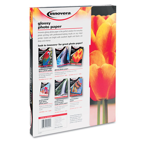 Innovera Glossy Photo Paper, 7 mil, 8.5 x 11, Glossy White, 100/Pack