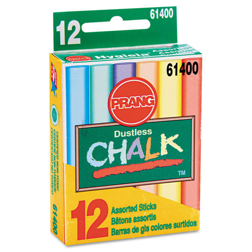 Prang Hygieia Dustless Board Chalk 3 1/4 x 3/8. Assorted 12/Box 61400