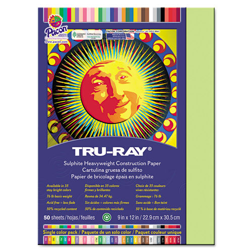 Pacon Tru-Ray Construction Paper, 76 lbs., 9 x 12, White, 50