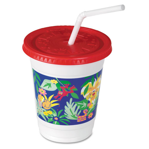 Plastic Kids' Cups with Lids/Straws, 12 oz, Jungle Print, 250 Cups