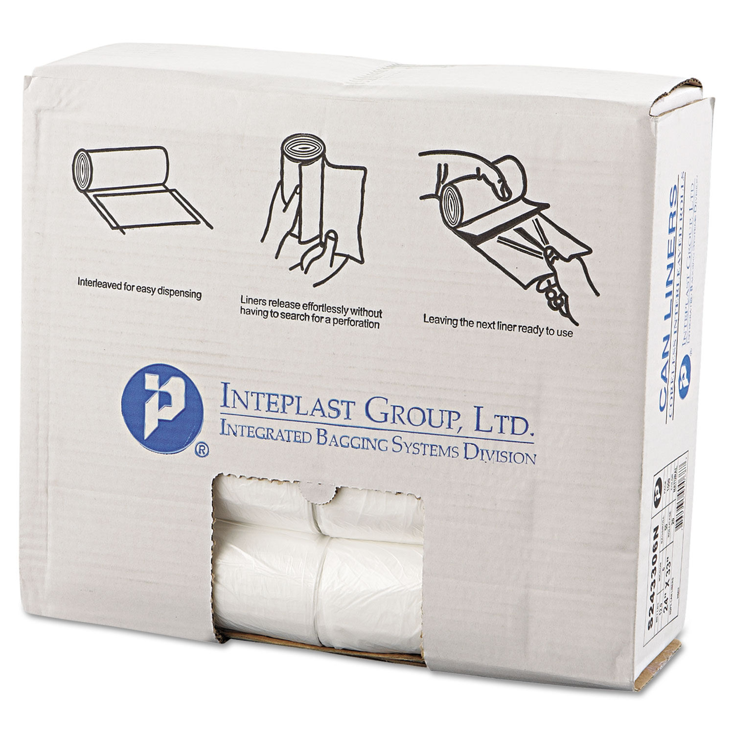 High-Density Commercial Can Liners, 10 gal, 8 microns, 24 x 24, Natural, 1,000/Carton by Inteplast Group - IBSS242408N