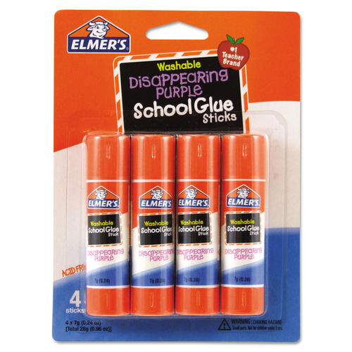 Elmers School Glue Sticks, Washable, Disappearing Purple - 6 pack, 6 g sticks