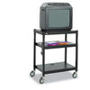 SAF8932BL - Adjustable-Height Steel AV Cart, Metal, 3 Shelves, (5) AC Outlets, 120 lb Capacity, 27.25" x 18.25" x 36.5", Black