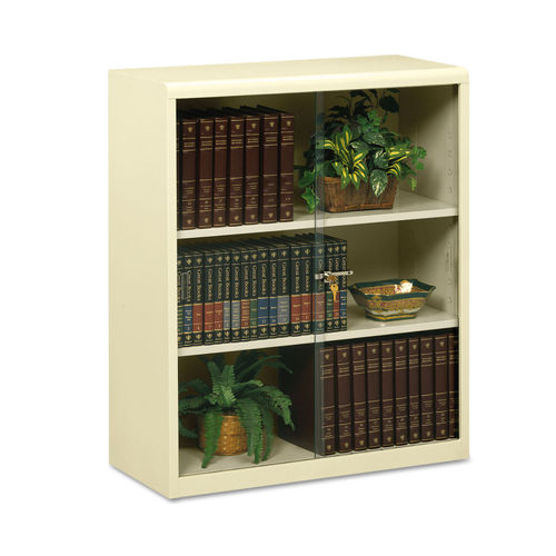 Executive Steel Bookcase With Glass, Three Shelf Bookcase With Glass Doors