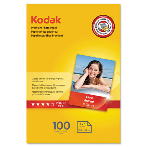 Kodak Inkjet Photo Paper - 4 x 6 - Glossy - 100 / Pack - White