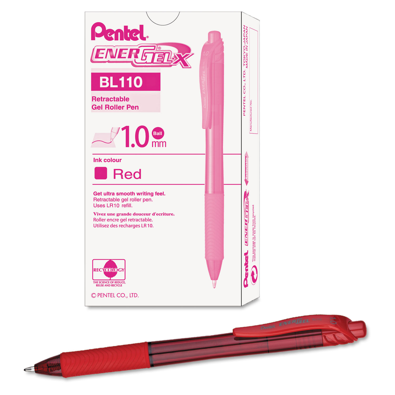 Pentel EnerGel-X Retractable Gel Pen, 1 mm Metal Tip, Blue Ink,  Translucent Blue Barrel, Dozen, PENBL110C