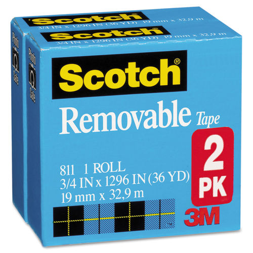 Scotch® Removable Tape 811, 3/4 in x 1296 in (19 mm x 32,9 m)