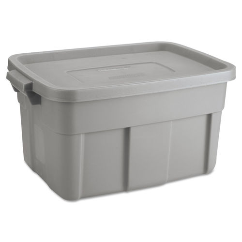 Rubbermaid 10 Gallon Roughneck Tote Stackable Gray Lid and Black Base 6  pack
