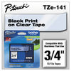 BRTTZE141 - TZe Standard Adhesive Laminated Labeling Tape, 0.7" x 26.2 ft, Black on Clear