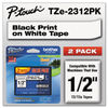 BRTTZE2312PK - TZe Standard Adhesive Laminated Labeling Tapes, 0.47" x 26.2 ft, Black on White, 2/Pack