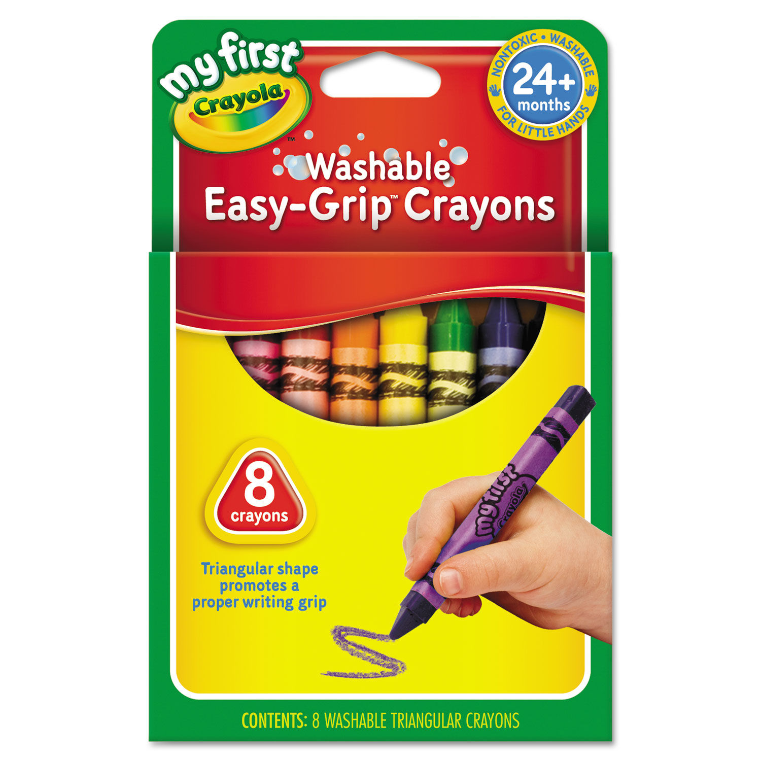 Crayola Crayons, Tripod Grip, Washable - 8 washable crayons