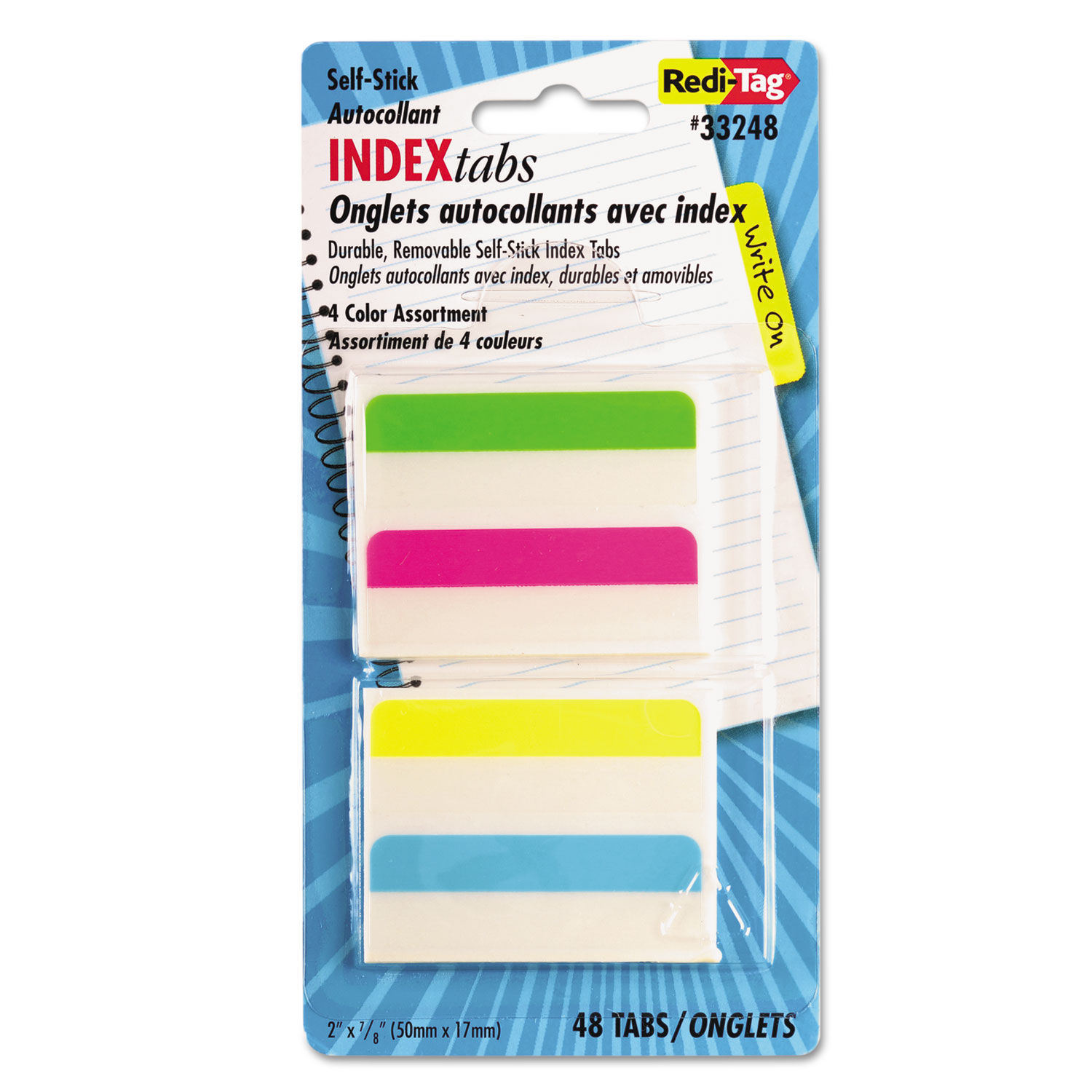 Write-On Index Tabs, 30/30-Cut Tabs, Assorted Colors, 30" Wide, 30/Pack