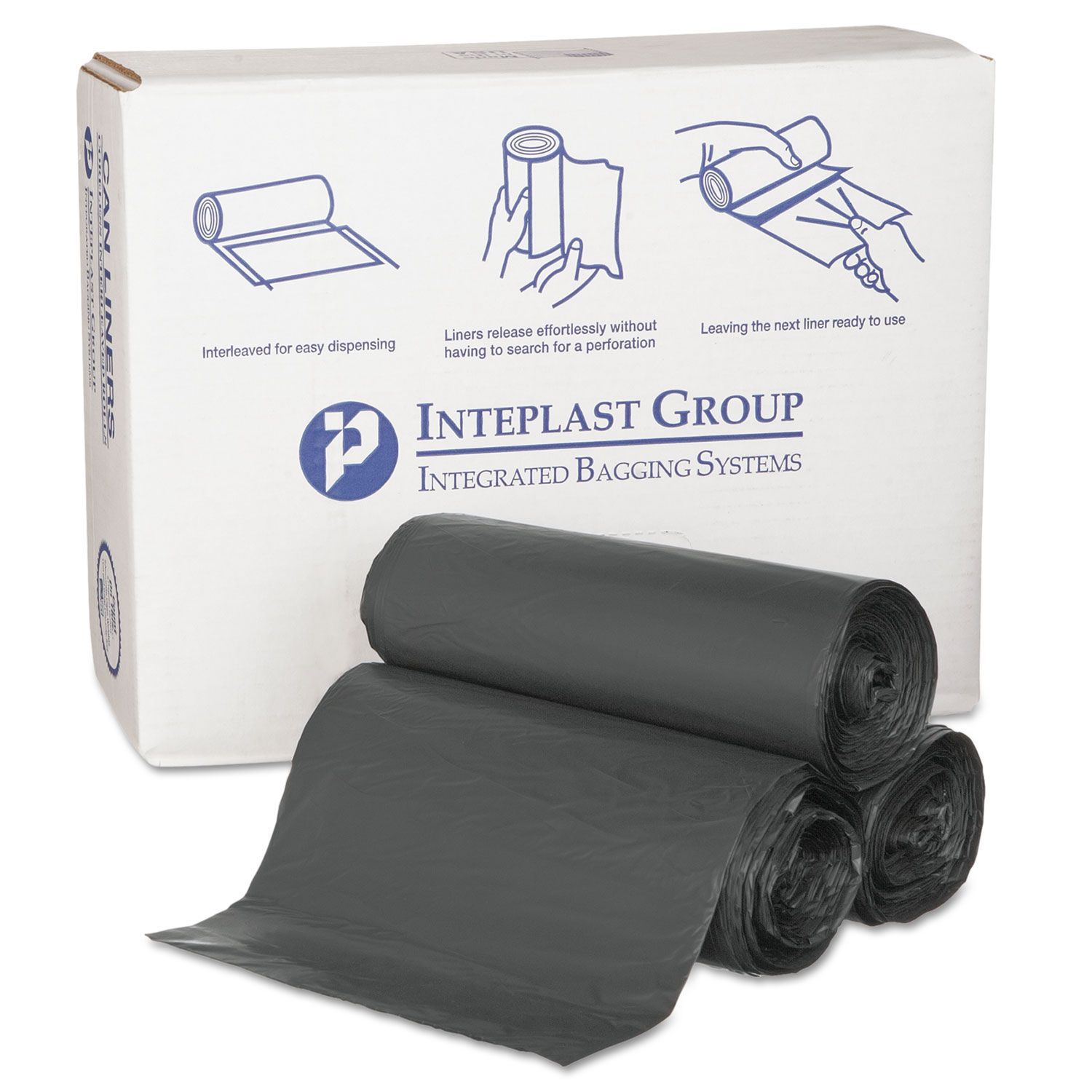 High-Density Commercial Can Liners, 10 gal, 8 microns, 24 x 24, Natural, 1,000/Carton by Inteplast Group - IBSS242408N