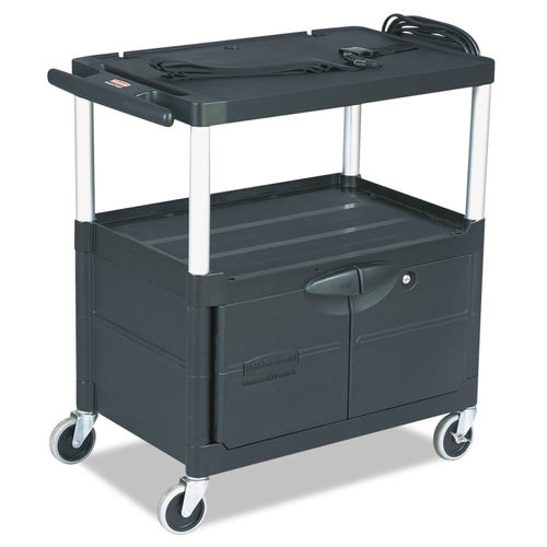 Rubbermaid Commercial Three-Shelf Service Cart w/Brushed Aluminum