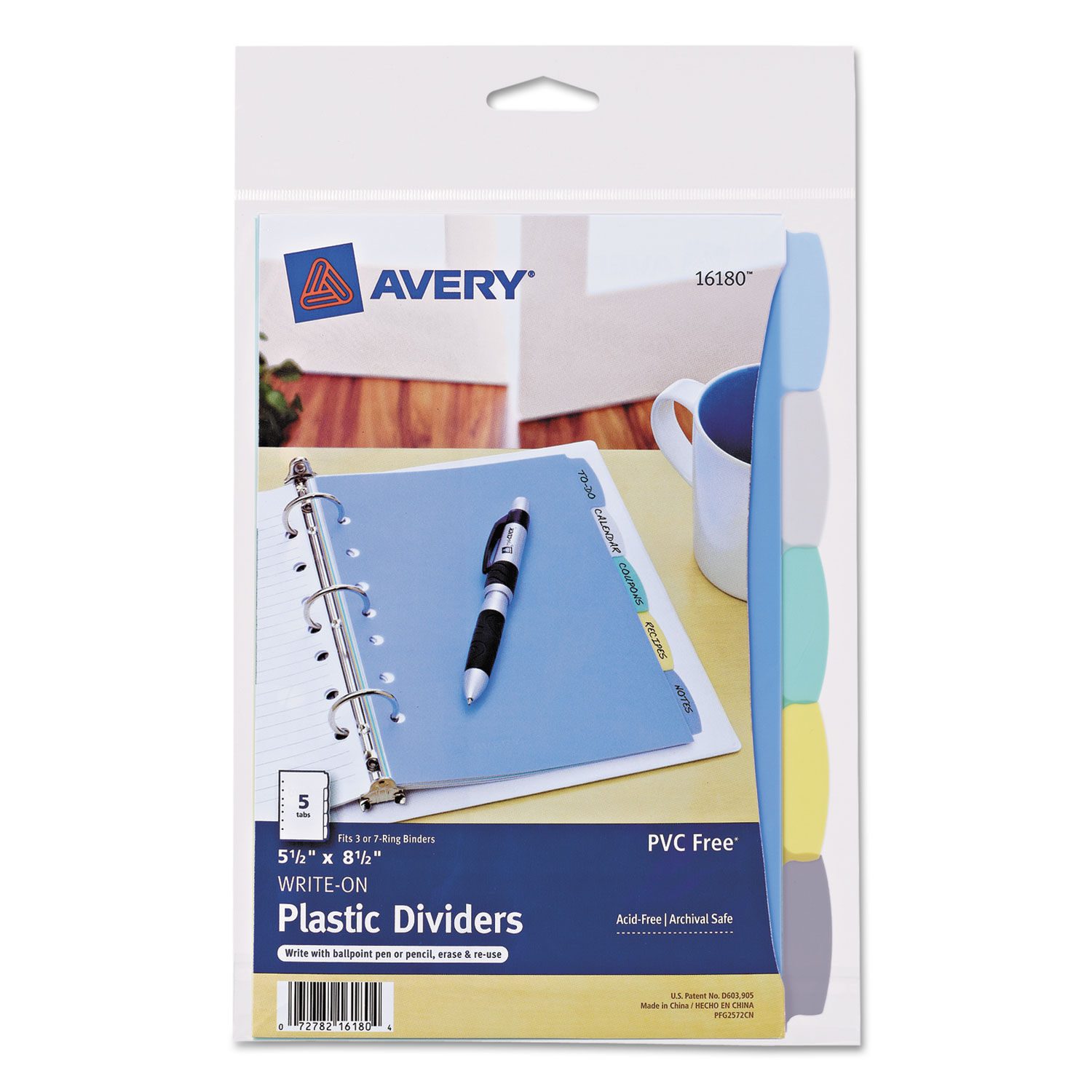 Small Binder Pockets, Standard, 7-Hole Punched, Assorted, 5 1/2 x 8 1/2,  5/Pack, Sold as 5 Each