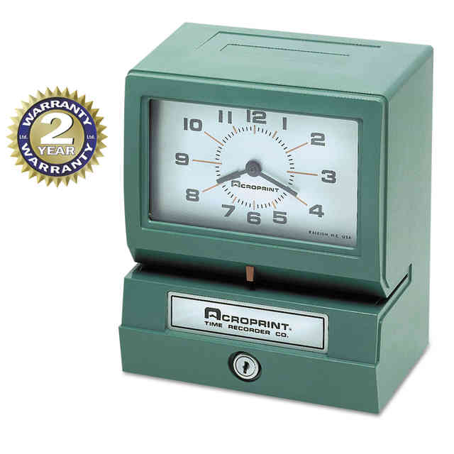 Model 150 Heavy-Duty Time Recorder, Automatic Operation, Month/Date/0-23 Hours/Minutes Imprint, Green Model 150 Heavy-Duty Time Recorder, Automatic Operation, Month/Date/0-23 Hours/Minutes Imprint, Green