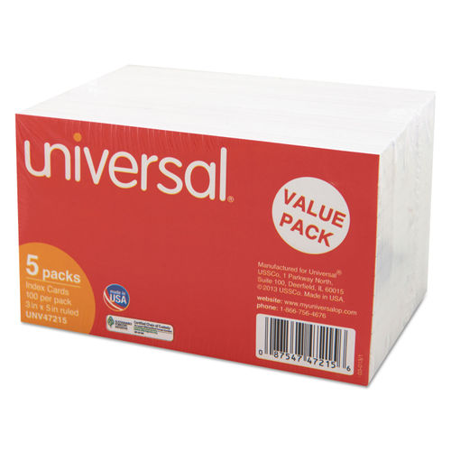 Universal UNV47255 5 x 8 White Ruled Index Cards - 500/Pack