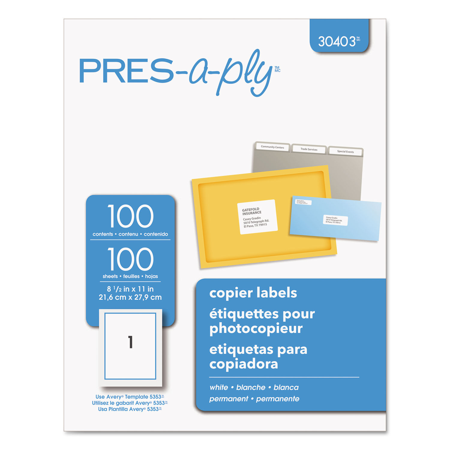 White Copier Labels by PRESaply® AVE30403