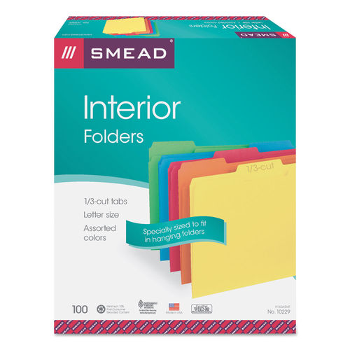 Smead File Folders 1/3 Cut Top Tab Letter White 100/Box