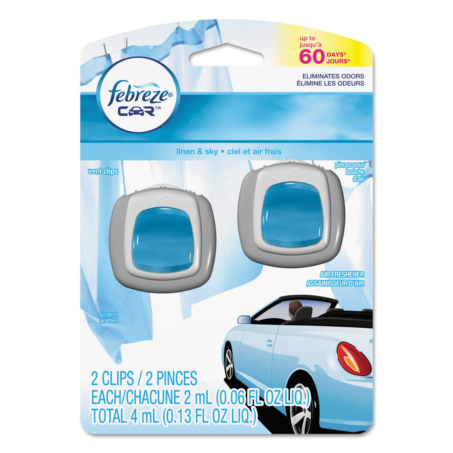 Febreze Car Vent-Clip Air Fresheners - 4 Pack (Linen & Sky)0.06 FL.OZ