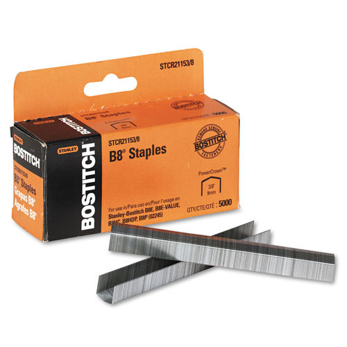 BOSTITCH B8 PowerCrown Premium Staples, 1/4 Leg Length, 5000 per Box