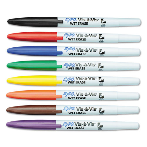 EXPO 1574: Vis-A-Vis Wet Erase Marker, Broad Chisel Tip, Assorted