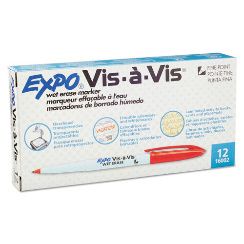 Expo Vis-a-Vis Wet Erase Markers, Fine Point, Assorted, 8/Pack