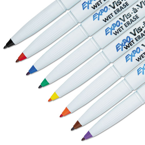 EXPO Vis-a-Vis Wet-Erase Fine-Tip Markers, Black, Box Of 12