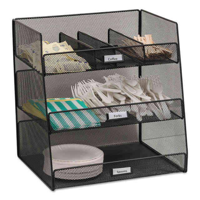 Onyx Breakroom Organizers, 3 Compartments,14.63 x 11.75 x 15, Steel Mesh, Black Onyx Breakroom Organizers, 3 Compartments,14.63 x 11.75 x 15, Steel Mesh, Black