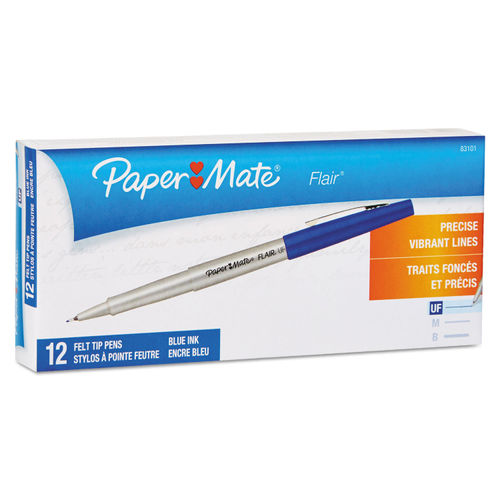 Point Guard Flair Felt Tip Porous Point Pen, Stick, Medium 0.7 mm, Blue  Ink, Blue Barrel