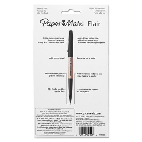 Paper Mate Flair Ultra-Fine Felt Tip Pens, Assorted Colors, 8 Count