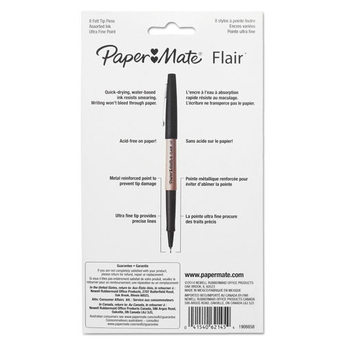 Paper Mate Flair Felt-Tip Pens, Ultra Fine Point, Assorted Ink - 8 pack