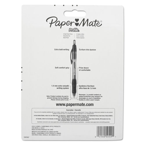 Paper Mate Profile Retractable Ballpoint Pens, 1.4 mm Bold Point, Black, 8  Count