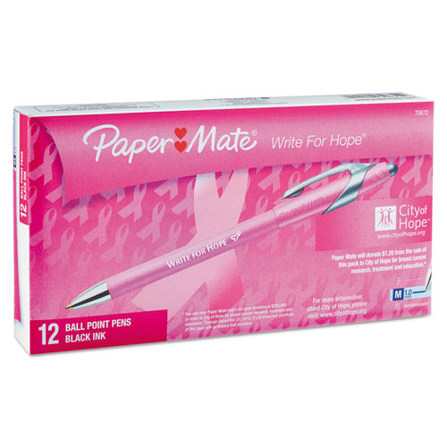 Paper Mate FlexGrip Ultra Retractable Ballpoint Pen, 1.0mm Point, Gray  Comfort Barrel - 12 / Box - Black Ink 