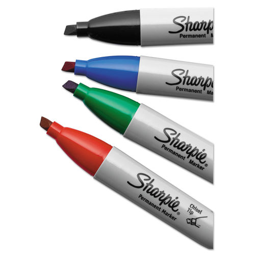 Sharpie Permanent Markers, 5.3mm Chisel Tip, Black - 4 count