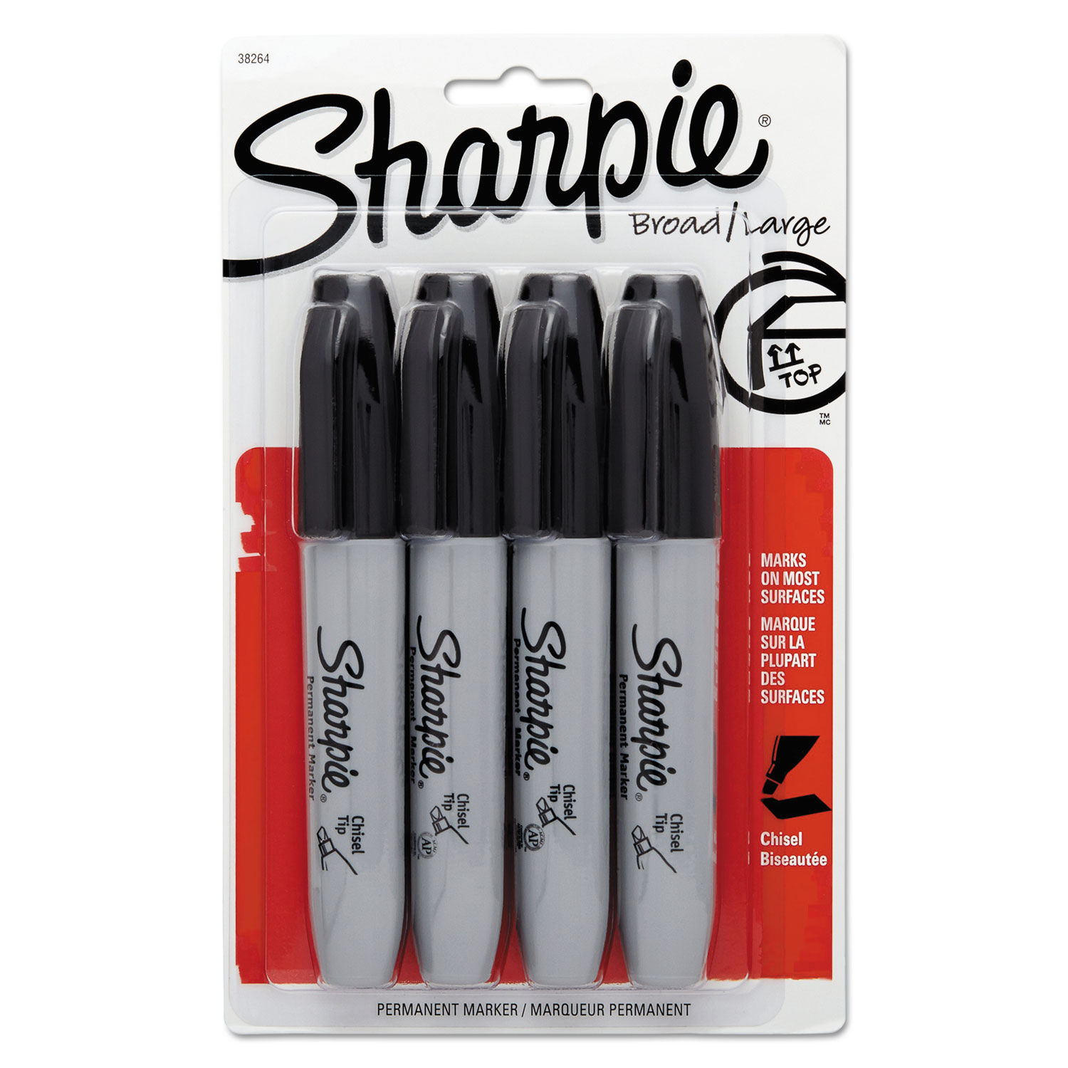 Sharpie Permanent Marker, Chisel Tip, Assorted, 4/Set (38254PP/2184826)