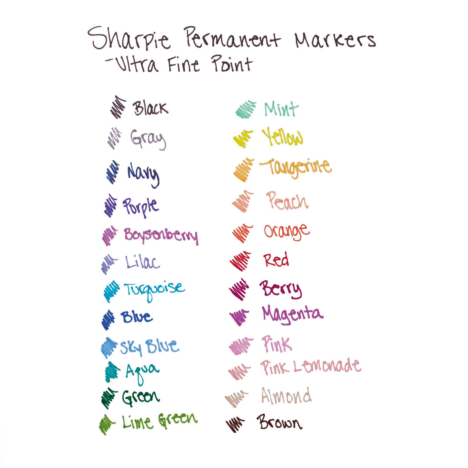 Sharpie Ultra Fine Marker 12 Color Set: Aqua, Berry, Black, Blue, Brown,  Green, Lime, Orange, Purple