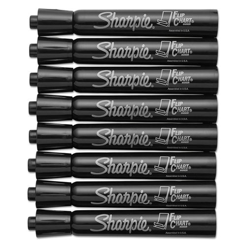 Flip Chart Marker, Broad Bullet Tip, Black, 8/Pack