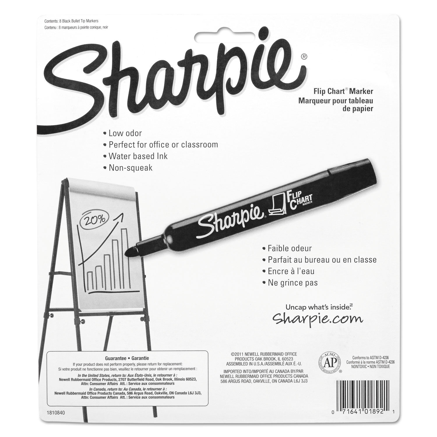 Sharpie Flip Chart Marker, Broad Bullet Tip, Assorted Colors, 8