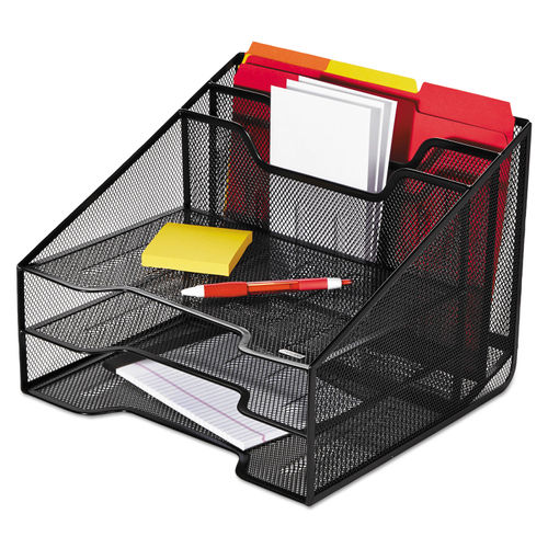 Metal Mesh Deep Desk Drawer Organizer, Six Compartments, 15.25 x 11.88 x  2.5, Black