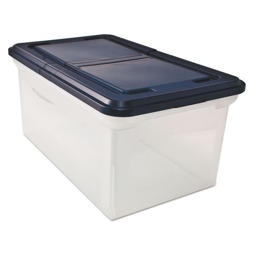 Plastic Storage Bins with Lids, Letter, Clear/Navy