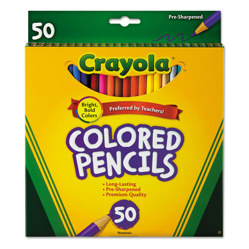Crayola Long-Length Colored Pencil Set, 3.3 mm, 2B (#1), Assorted Lead/Barrel Colors, 100/Pack